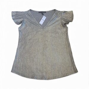 White House Black Market Silver Short Sleeve Top NWT